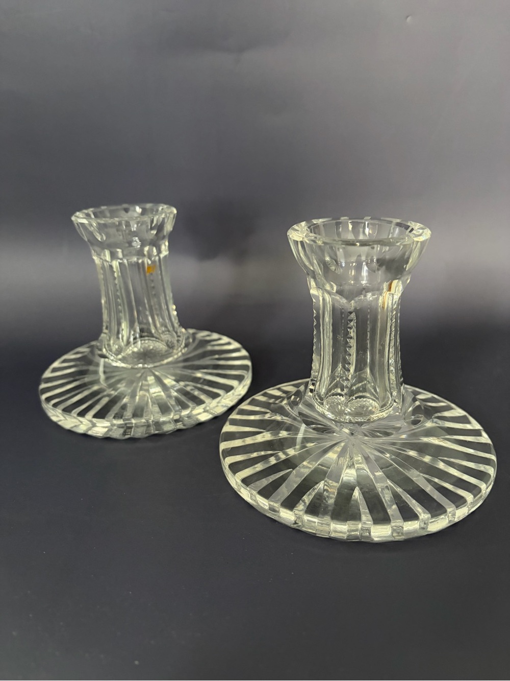 Waterford Crystal Pair of 4" Vintage Paneled Wedge Cut Candlesticks